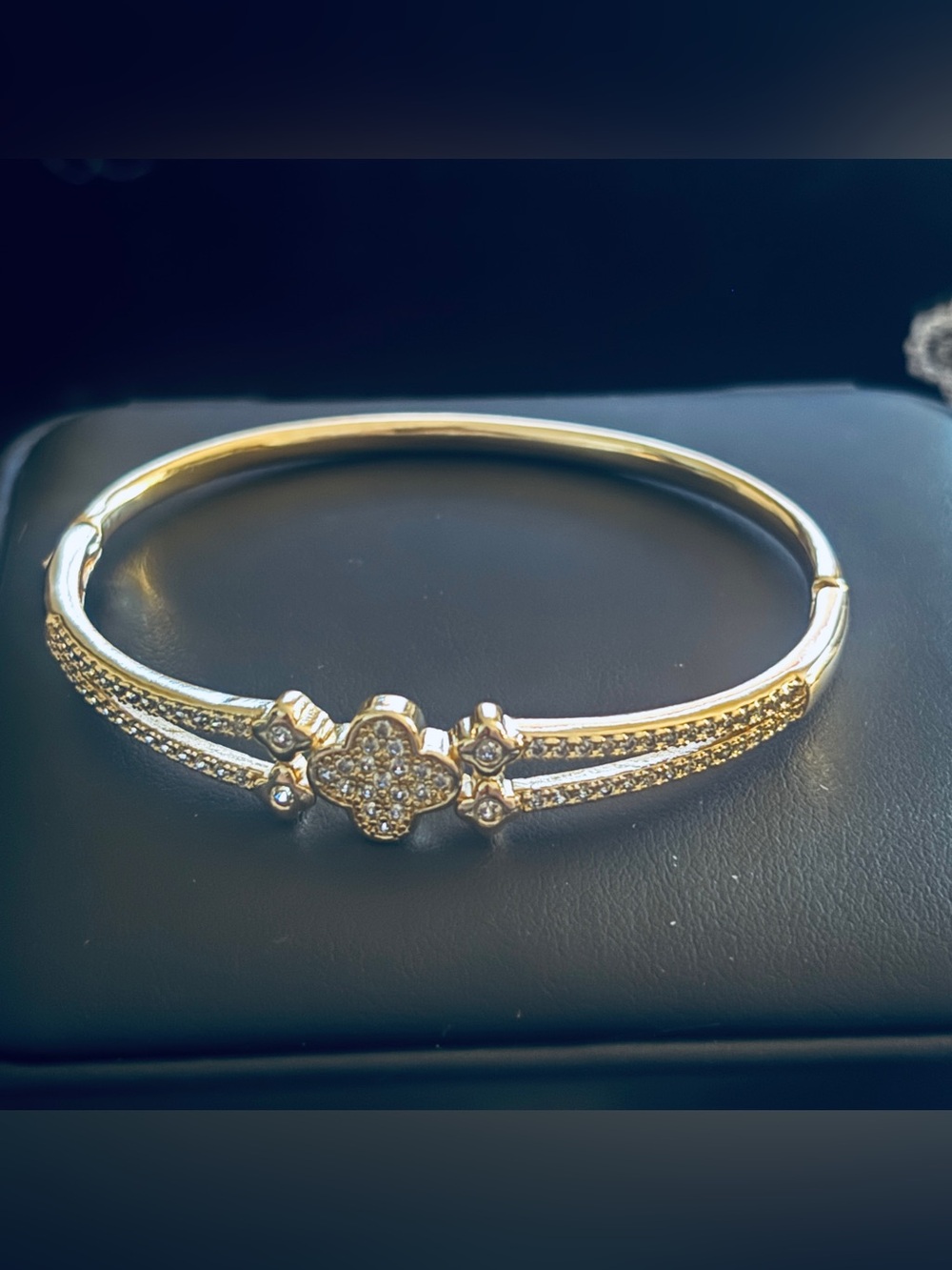 Gold Pave Clover Bangle Bracelet - Women Jewelry